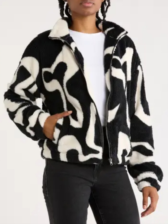 Thread & Supply Jackets & Blazers - Thread & Supply Black & White Abstract Faux Shearling Jacket Size L